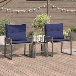 vidaXL Σετ Τραπεζαρία Κήπου Rattan 3τμχ Navy Μπλε Γκρι 42025158
