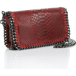 Passaggio Leather Γυναικείο Τσαντάκι Χιαστί Δερμάτινο Κόκκινο με Αλυσίδα 5807-KR-07
