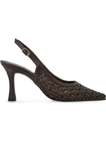 Alessandra Bruni Γόβες Slingback Δερμάτινες με Λεπτό Ψηλό Τακούνι Σοκολατί W41007524-67G