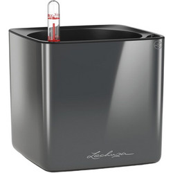 Lechuza Cube Glossy 16 Αυτοποτιζόμενη Γλάστρα Εσωτερικού Χώρου Τετράγωνη Πλαστική Ανθρακί 17x17x16cm 13521