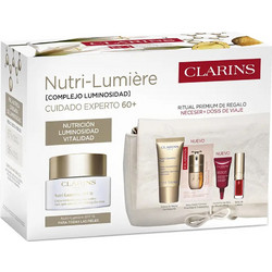 Clarins Nutri Lumiere Day Cream SPF15 50ml + Night Cream 15ml + Eye Contour Cream 3ml + Double Serum Foundation M1W Makeup Base 0.9ml + Lip Balm