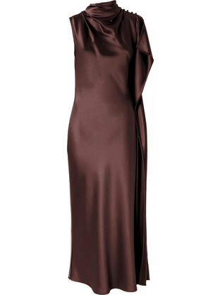 Pinko Maxi Καλοκαιρινό Φόρεμα για Γάμο / Βάπτιση Σατέν Σοκολατί 226.001.0282-001L86