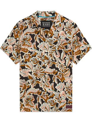 Scotch & Soda Ανδρικό Πουκάμισο Βαμβακερό Κοντομάνικο Κανονική Γραμμή Καφέ 183059-210