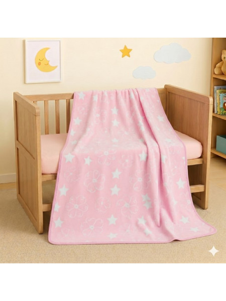 Serafino Stars Κουβέρτα Κούνιας Βελουτέ 100x130 Ροζ