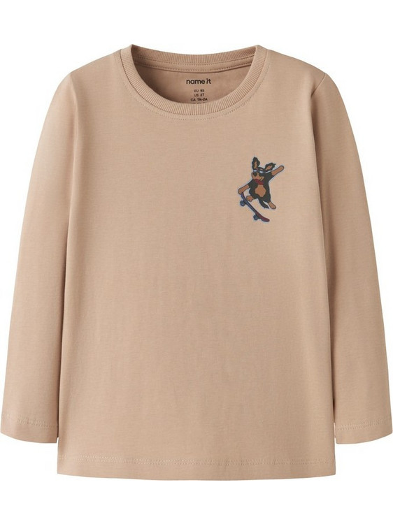 Name It Skate Dog Παιδικό T-Shirt Μακρυμάνικο Μπεζ 13224978