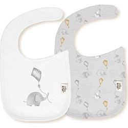 Interbaby Elefante Cometa Σετ Σαλιάρες από 100% Βαμβάκι με Αυτοκόλλητο Λευκή Γκρι 2τμχ