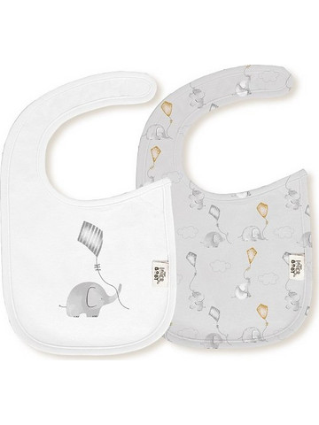 Interbaby Elefante Cometa Σετ Σαλιάρες από 100% Βαμβάκι με Αυτοκόλλητο Λευκή Γκρι 2τμχ