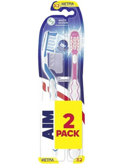 Aim White System Perlite Medium Οδοντόβουρτσες 2τμχ Μπλε Ροζ