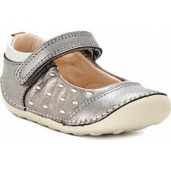Clarks Little Lou Παιδικές Μπαλαρίνες Δερμάτινες Ανατομικές με Σκρατς Γκρι 26127404