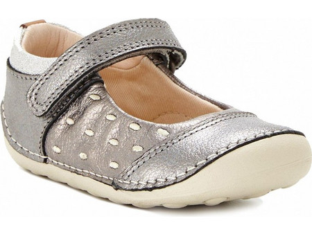 Clarks Little Lou Παιδικές Μπαλαρίνες Δερμάτινες Ανατομικές με Σκρατς Γκρι 26127404