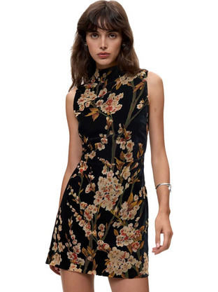 Desigual Mini Βραδινό Φόρεμα Floral Μεταξωτό Μαύρο 26WWVW39-2000