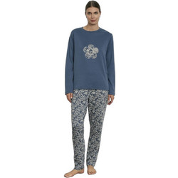Promise Σετ Γυναικείες Πιτζάμες Βαμβακερές Floral Blue Marino