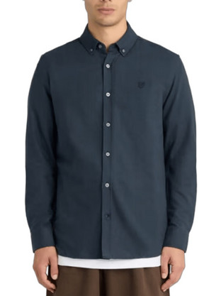Lyle & Scott Ανδρικό Πουκάμισο Βαμβακερό Μακρυμάνικο Κανονική Γραμμή Navy Μπλε LW2542V