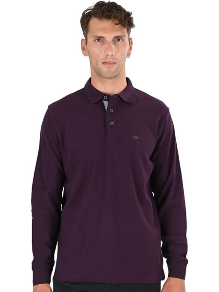 Double Ανδρική Μπλούζα Polo Μακρυμάνικη Μωβ 262PS-3098