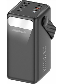 Amaya APB-60 Power Bank 60000mAh 22.5W με Ενσωματωμένα Καλώδια USB-C Lightning & micro USB Black