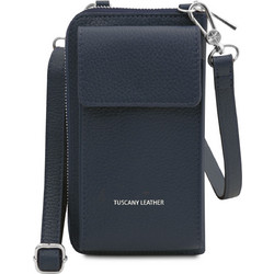 Tuscany Leather Μεγάλο Δερμάτινο Γυναικείο Πορτοφόλι με Clip Navy Μπλε