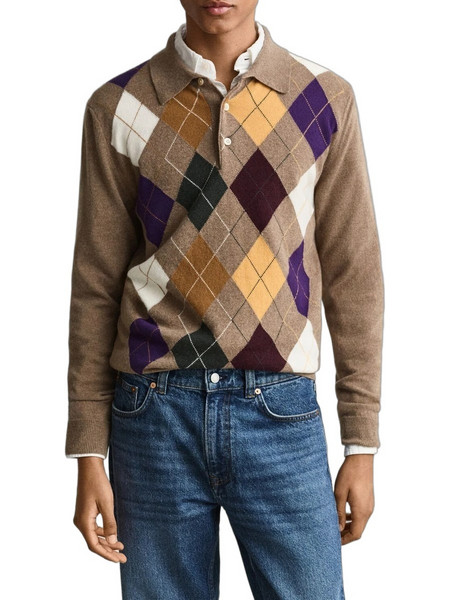 Gant Ανδρική Μπλούζα Polo Μακρυμάνικη Καφέ 3G8060108-283