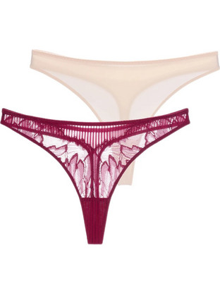 Dorina Γυναικείο Sexy String με Δαντέλα Μπορντό Μπεζ FXTH0045LA173-2X0564