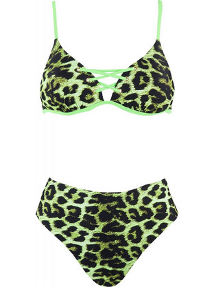 Gsecret Bikini Set Τριγωνάκι με Ενίσχυση Ψηλόμεσο Animal Print Πράσινο L2506-14075