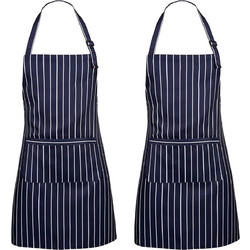 Unisex Kitchen Apron Adjustable Waterproof Resistant with 2 Pockets (Blue White 2 Pack)