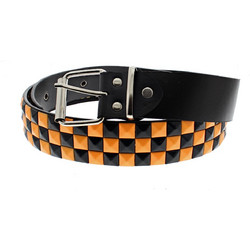Black & Neon Orange Chessboard 3-Row Pyramid Belts
