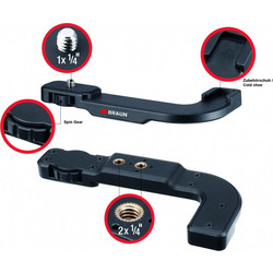 BRAUN VLOG mount VLM1 with cold shoe, 2x 1/4" screw thread and 1x 1/4" screw
