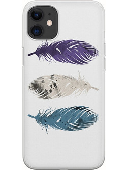 Θήκη Blue Purple White Feathers iPhone 11 Flexible TPU (Διάφανη Σιλικόνη)