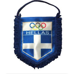 Λάβαρο Mini σατέν με κρόσσια HELLAS μπλε 14x12cm