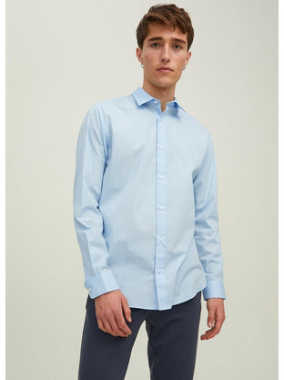 Jack & Jones Ανδρικό Πουκάμισο Βαμβακερό Μακρυμάνικο Slim Fit Γαλάζιο 12187222