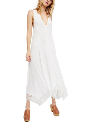 Free People Girl Like You Midi Καλοκαιρινό Καθημερινό Φόρεμα Μπεζ OB772711