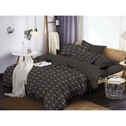 Γαρύφαλλο Σετ Σεντόνια King Size Βαμβακερά 240x260 Μαύρα Καρό - Ριγέ