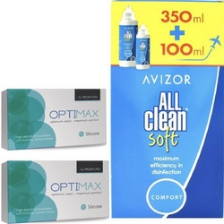 Optimax Silicone for Presbyopia Μηνιαίοι Φακοί Επαφής Πολυεστιακοί Σιλικόνης Υδρογέλης 6τμχ + 2 Υγρά All Clean 350ml+100ml