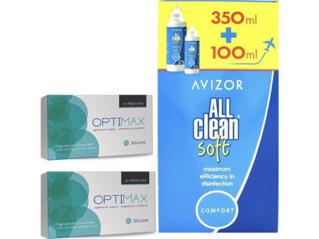 Optimax Silicone for Presbyopia Μηνιαίοι Φακοί Επαφής Πολυεστιακοί Σιλικόνης Υδρογέλης 6τμχ + 2 Υγρά All Clean 350ml+100ml