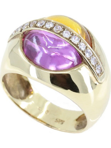 Δαχτυλίδι χρυσό 14 Κ με αμέθυστο, σιτρίν και zircon, 1240