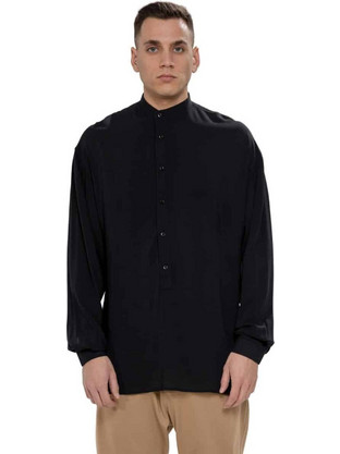 Stefan Ανδρικό Πουκάμισο Βαμβακερό Μακρυμάνικο Slim Fit με Mao Γιακά Μαύρο 9053-F/W23