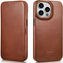 iCarer CE Oil Wax Premium Leather Folio MagSafe Book Brown (iPhone 14 Pro)