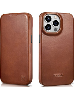 iCarer CE Oil Wax Premium Leather Folio MagSafe Book Brown (iPhone 14 Pro)
