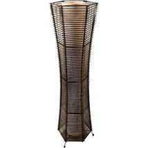 Timber Destyle Boho φωτιστικό δαπέδου από φυσικό υλικό με πλέξη μπαμπού ραττάν με λευκό εσωτερικό περίβλημα PVC μαύρο χρώμα