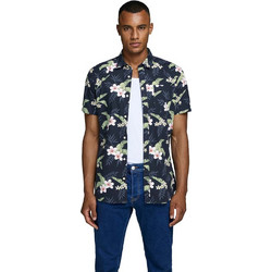 Jack & Jones Ανδρικό Πουκάμισο Βαμβακερό Φλοράλ Κοντομάνικο Κανονική Γραμμή Μπλε Πολύχρωμο 12161365