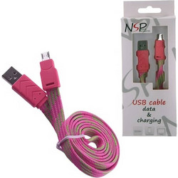 Καλώδιο δεδομένων Nsp Flat Braided Micro-Usb 2.1A 1m - Pink