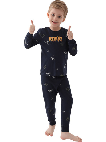 Rolypoly Roar Παιδική Πιτζάμα Βαμβακερή Χειμωνιάτικη Navy Μπλε RP3222B