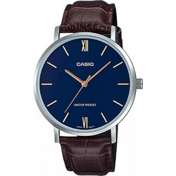 Casio Ανδρικό Ρολόι με Καφέ Δερμάτινο Λουράκι MTP-VT01L-2B