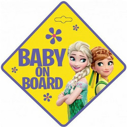 Σήμα Baby on Board με Βεντούζα Frozen Κίτρινο