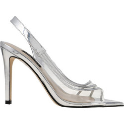 Nine West ISSY3 Γυναικεία Πέδιλα Δερμάτινα Ασημί με Λεπτό Ψηλό Τακούνι