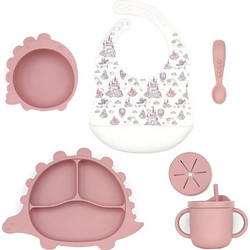 BabyCloud Βρεφικό Σετ Φαγητού Σιλικόνης Dino Pink 5τμχ