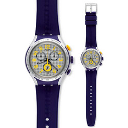 Swatch Yellow Pusher Ανδρικό Ρολόι Χρονογράφος με Μπλε Καουτσούκ Λουράκι YYS4014