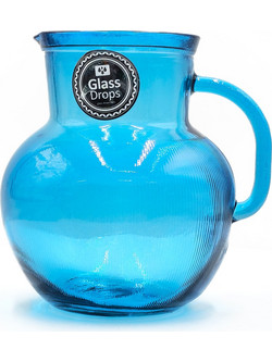 Κανάτα με χερούλι Glass Drops Ribbed (3198DB09) Από ανακυκλωμένο γυαλί, Χωρητικότητας 2.3L, Διαστάσεων O 20 x Υ 20 cm, Aqua Blue 3198DB09