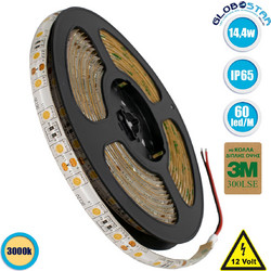 GloboStar 70122 Αδιάβροχη IP65 Ταινία LED Μήκους 5m Ισχύος 14.4Watt/m Με Φωτεινότητα 1497lm/m, Τάσεως 12V DC Και Θερμό Λευκό 3000K