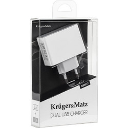 Kruger & Matz Φορτιστής με Καλώδιο Micro USB με 2 Θύρες USB-A White KM0017