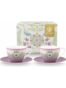 Pip Studio Lily & Lotus Σετ Φλιτζάνια Τσαγιού Πορσελάνης Λιλά 280ml 2τμχ 51004193